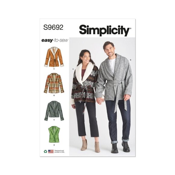 Simplicity Sewing Pattern 9692 11666 Jacket Coat Vest Unisex XS-XXL - Picture 1 of 9